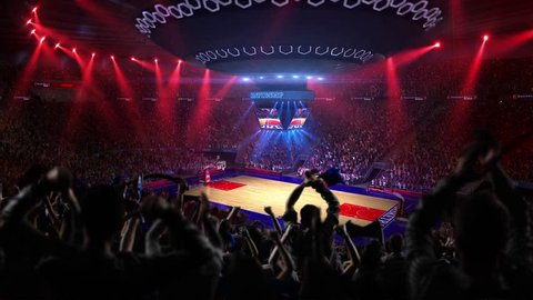 Fans on basketball court in game video