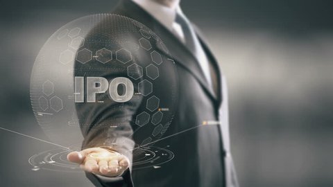 IPO with hologram businessman concept