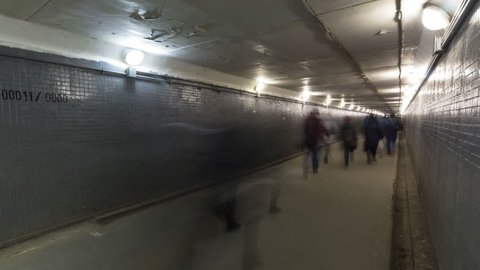 the flow of people in the underpass, time lapse
