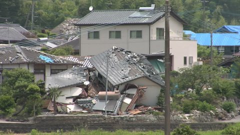Earthquake damaged landscape in Mashiki, Kumamoto, Japan
