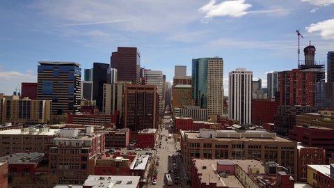 Aerial Drone View of Downtown Denver Colorado on March 28th, 2017