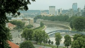 View from the hill of river and streets in Vilnius Lithuania