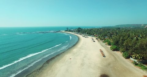 Aerial view of beach in Mandrem Goa, India.