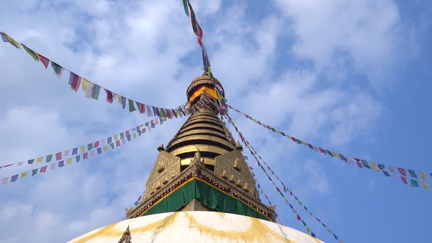 Colorful Tibetan prayer flags at boudhanath stupa in Kathmandu, Nepal