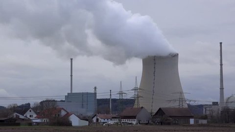 4K footage of the Isar 2 nuclear power plant in Essenbach, Germany. Germany's 17 nuclear power stations will be shut down by 2022.