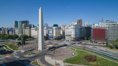 Argentina Buenos Aires Time-Lapse rush hour Downtown With Obelisco 4K