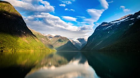 Beautiful Nature Norway natural landscape. lovatnet lake timelapse.