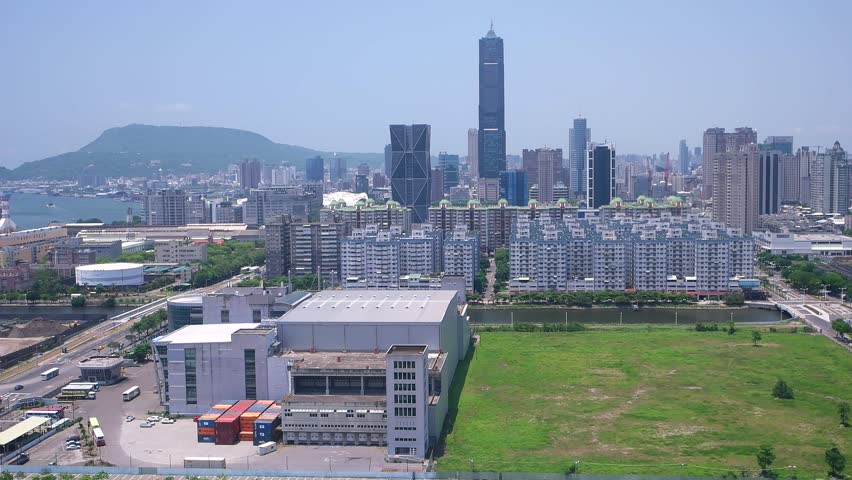 Kaohsiung - April 2016: Aerial view, city skyline with 85 Sky Tower.