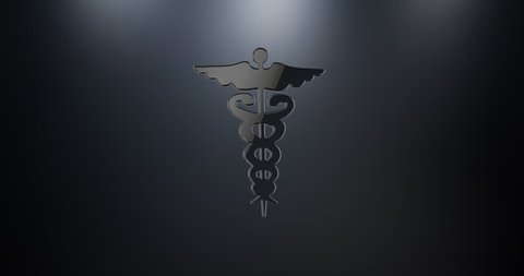 Animated Caduceus Black 3d Icon Loop Modules for edit with alpha matte