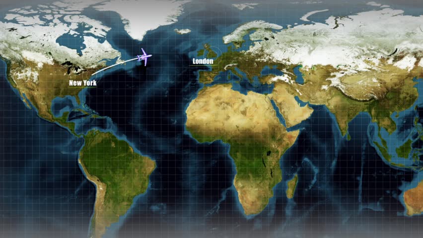 Air travel - flight path from USA to London