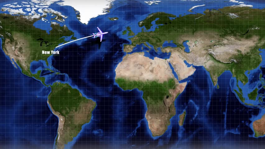 Air travel - flight path from New York to Moscow