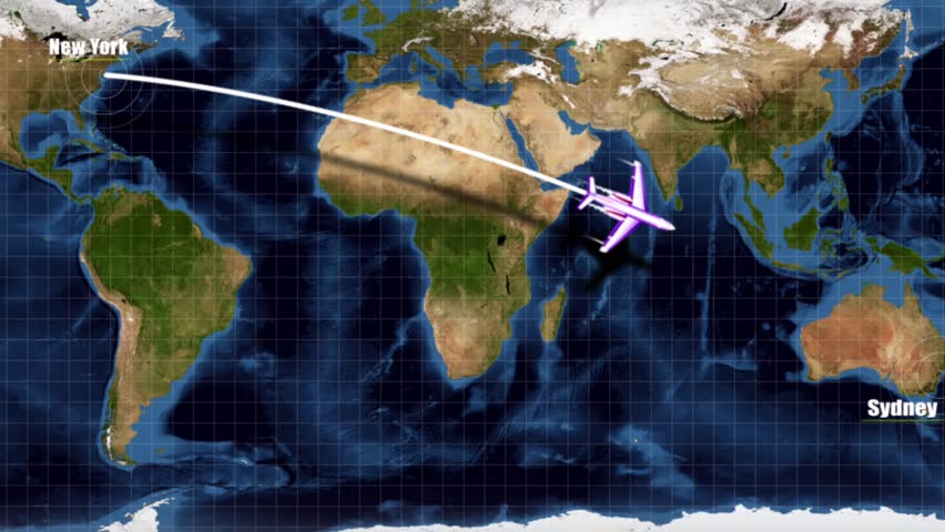 Air travel - flight path from New York to Sydney
