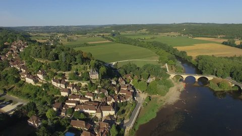 Aerial view by drone of Limeuil, classified among the most beautiful villages of France
Aquitaine-Limousin-Poitou-Charentes, Limeuil, Dordogne, France