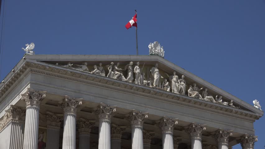 4K Closeup of Austrian Parliament building decoration in Vienna town, heritage icon