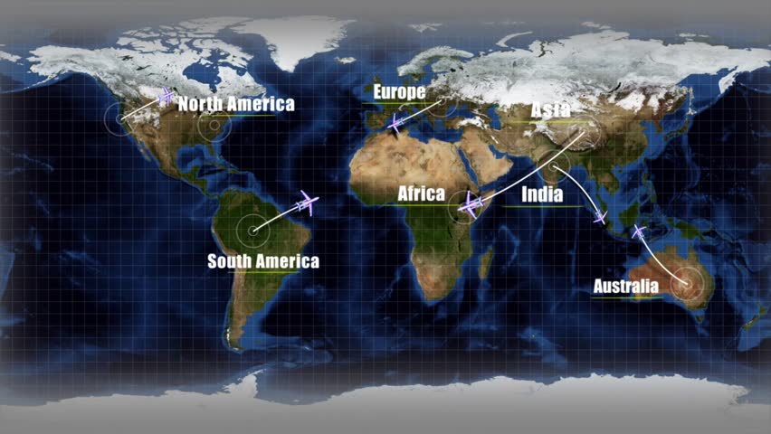 Air travel - flight path between the continents