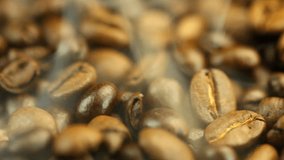 Brown Coffee beans with steam loop video HD