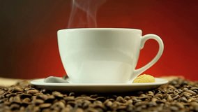 Brown Coffee Cup beans with steam loop video HD