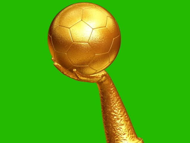 gold soccer ball rotating on green background,seamless LOOP
