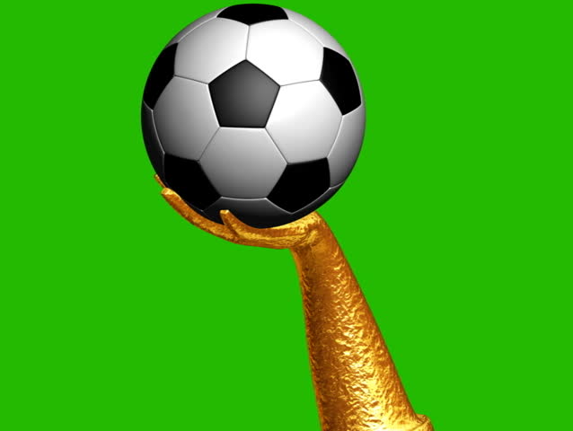 soccer ball rotating on golden hand,green background,seamless LOOP