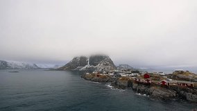Traditional fishing settlements of Lofoten islands. Beautiful Norway landscape and old architecture. HD Slow Motion Footage.