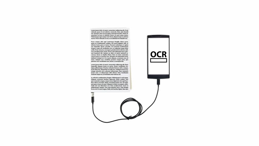 Book connected to a smartphone through an USB cable. Optical character recognition loading bar. Royalty-Free Stock Footage #25565390
