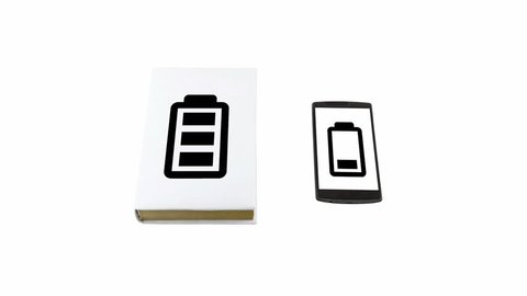 Comparison of a smartphone and a book isolated on white. Battery life concept.