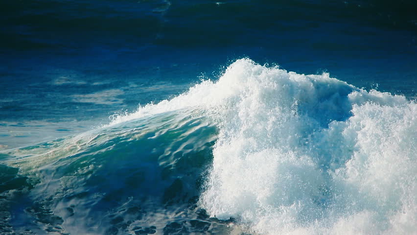 Slow motion of big ocean surfing wave.  Close up video of blue, turquoise rough sea water splashing, crashing, breaking, spraying. Tropical Hawaii north shore beach. Nature power, landscape background | Shutterstock HD Video #25569599