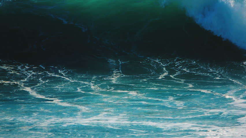 Big sea wave slow motion. Blue water of Pacific ocean crashing. Pipeline surfing wave swell. Beautiful sea water spray splash. Scenic coast rush force. Summer beach nature. Huge ocean wave break point Royalty-Free Stock Footage #25569632