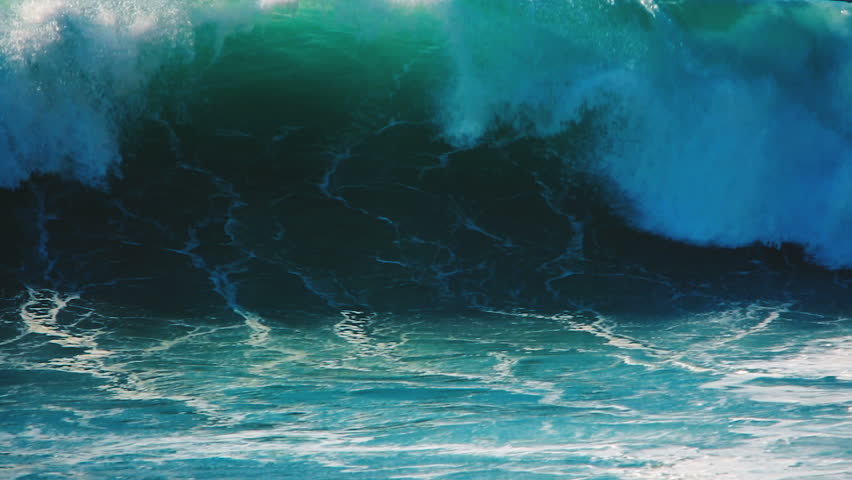 Big sea wave slow motion. Blue water of Pacific ocean crashing. Pipeline surfing wave swell. Beautiful sea water spray splash. Scenic coast rush force. Summer beach nature. Huge ocean wave break point | Shutterstock HD Video #25569632