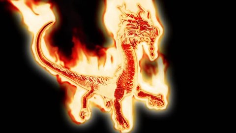 Huge Fiery Dragon Alpha Matte 3D Rendering Animation