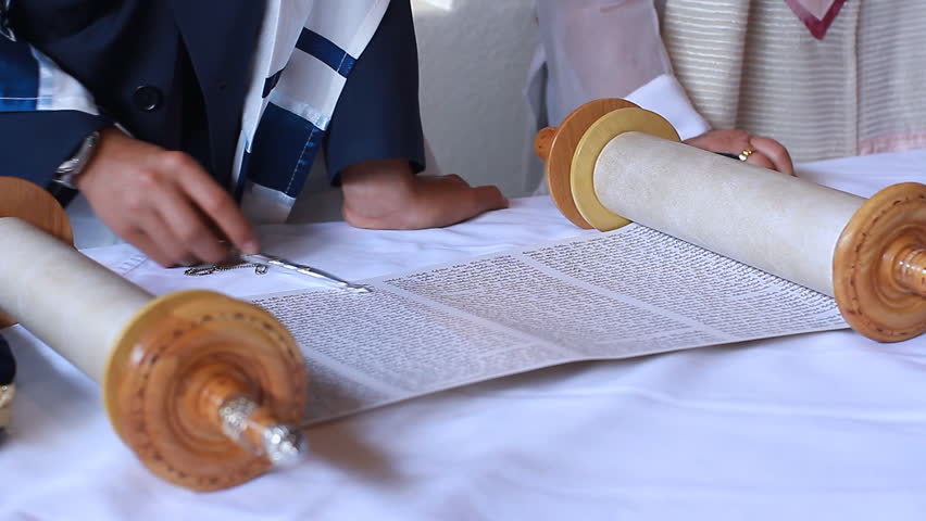 Hand of young boy reading the Jewish Torah at Bar Mitzvah Bar Mitzvah Torah Royalty-Free Stock Footage #25576415