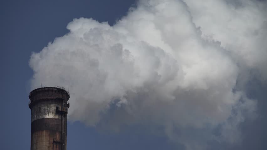 White smoke goes into the sky from the chimney . Pipe plant (factory). | Shutterstock HD Video #25597658