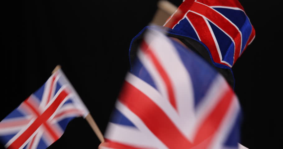 Happy British Spectator Man Euphory Smiling Waving Flag European Manifestation