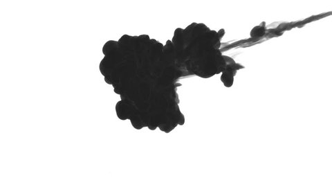INK BACKGROUND FOR COMPOSITING. BLACK SMOKE or INK IN WATER SERIES. Watercolor dropped in water on white background. Voxel graphics. Ink dissolving in water. Version 2