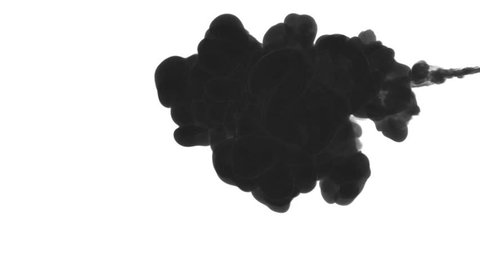 INK BACKGROUND FOR COMPOSITING. BLACK SMOKE or INK IN WATER SERIES. Watercolor dropped in water on white background. Voxel graphics. Ink dissolving in water. Version 1