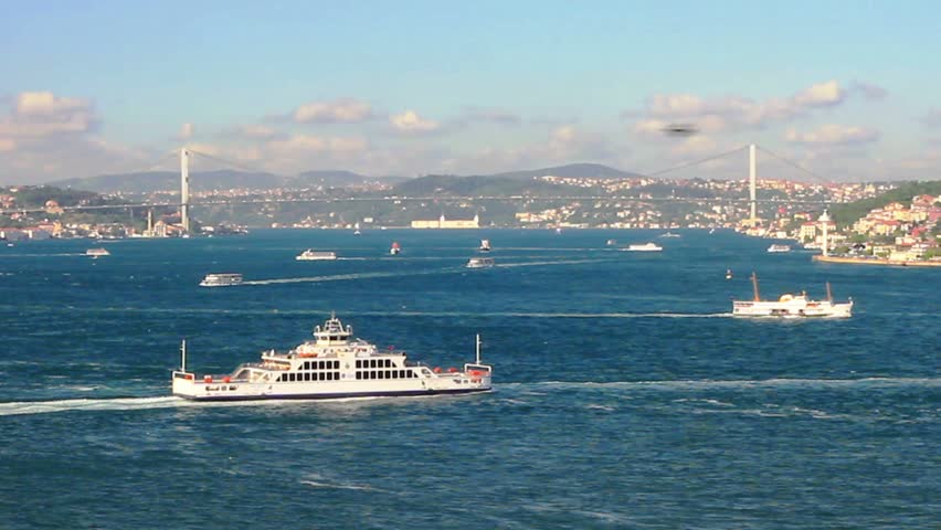 Beautiful seascape with passenger ships in Bosporus, Istanbul
