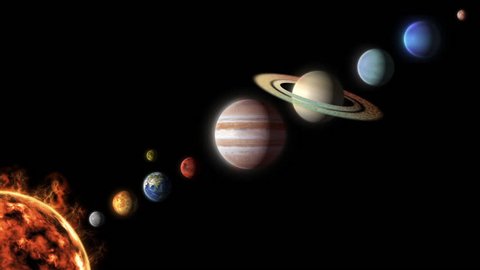 planets of the Solar System aligned , isolated on black