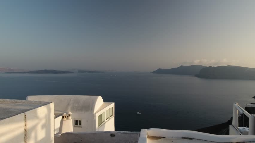 4K Drone Shot Of Santorini Island At Sunset