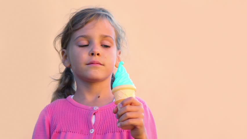 Little Girl Stands Ice Cream Licks Stock Footage Video 100 Royalty