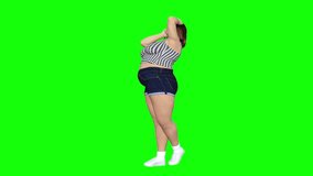 Conceptual overweight big, heavy or fat woman before and after diet, fitness or liposuction turning beautiful slim fit young girl. A 4k video 3D rendering animation isolated on green screen background