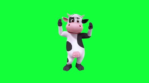 3d animation presents Cow dace with green screen.
