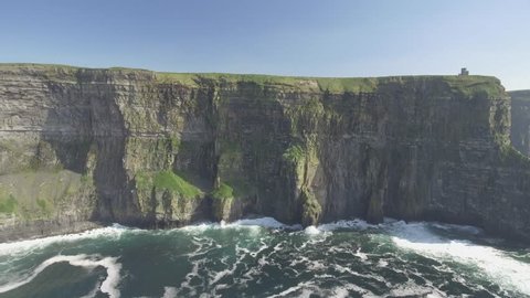 Aerial from Ireland countryside tourist attraction in County Clare. The Cliffs of Moher and Burren Ireland. Epic Irish Landscape Seascape along the wild atlantic way. Beautiful scenic nature Ireland