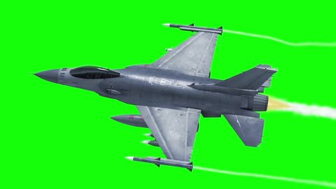 F-16 Fighting Aircraft Jet Green Screen Top 3D Rendering Background