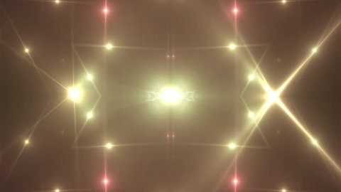 VJ Fractal golden kaleidoscopic background. Background red motion with fractal design on black background. Disco spectrum lights concert spot bulb. Light Tunnel. Seamless loop.