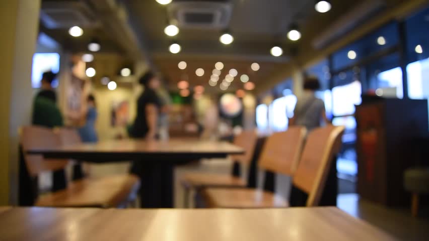 Blurred background of Restaurant and Coffee shop with vintage filter. Which including of people, table, chair and movement in shop.