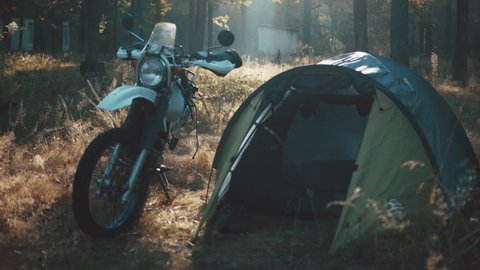 morning ride motorcycle adventure enduro sunrise lifestyle camp tent 