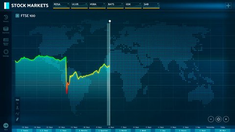 LONDON, UNITED KINGDOM - JUNE 23, 2016: UK votes to leave the EU. London stock exchange index FTSE 100 falling after Brexit, stock market crash. Electronic chart with British stock market fluctuations