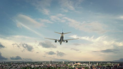 Airplane Landing Groningen Netherland Adlı Stok Video