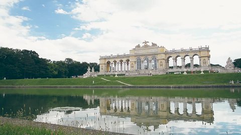VIENNA, AUSTRIA, APRIL 10, 2017: Exterior shot of Gloriette inside the Schonbrunn Palace Garden, Vienna, Austria