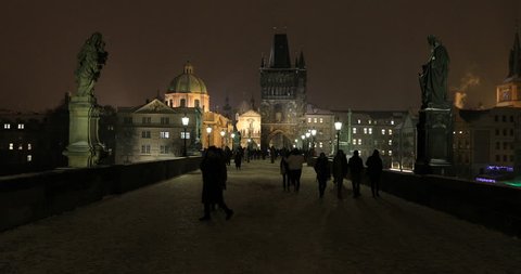 2017 February 2 Prague at Czech Republic, Tourist Visiting Charles Bridge Old Town Prague at Czech Republic in winter time